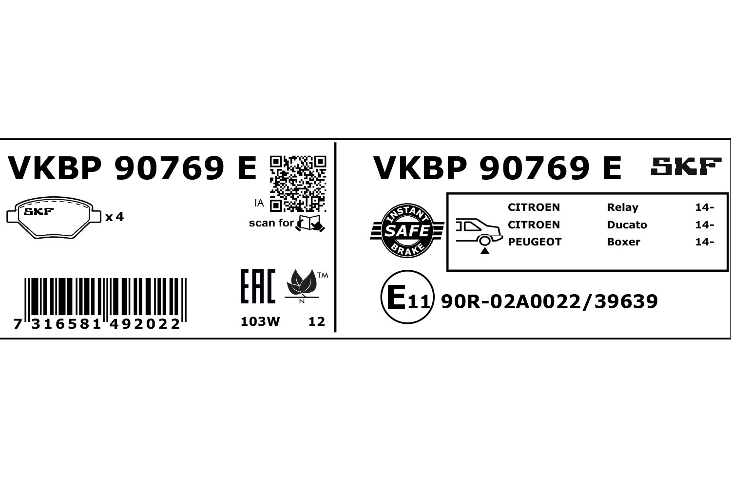 SKF VKBP 90769 E Bremsbelagsatz, Scheibenbremse